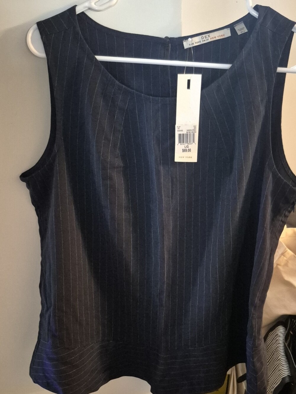 DEX Navy Pinstripe Sleeveless Shell Top